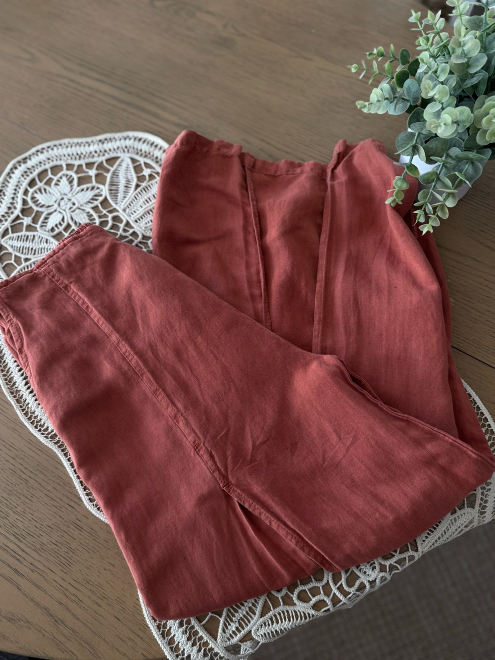 Young Fabulous & Broke  - open front Rust Linen Blend Wide Leg Pants XS